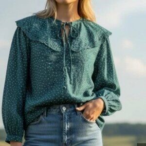 Cottagecore Bib Collar polka Dot Blouse